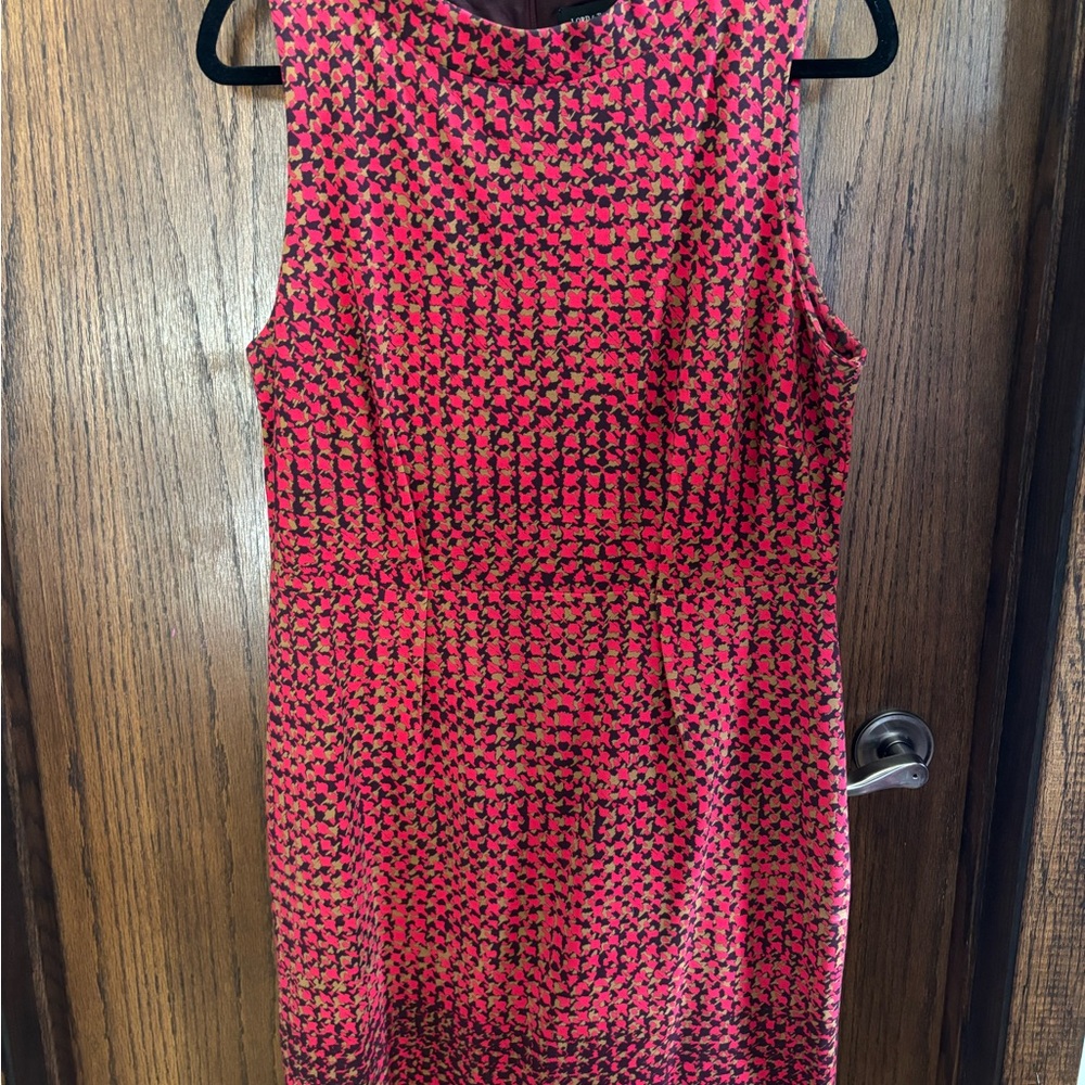 VGUC CUTE HOUNDSTOOTH DRESS LORD AND TAYLOR Red Tan Black Sheath Dress US 12